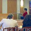 Friend details Henning’s alien claims Mary Alice Thomas, wearing red, is sworn-in before testifying Thursday. Also pictured, Judge John Brennan, private investigator Dave Pfeffer, defendant Linda Henning and her attorney Gary Mitchell.